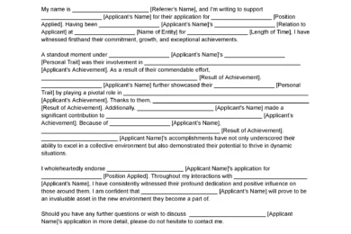 Generic Letter of Recommendation Template