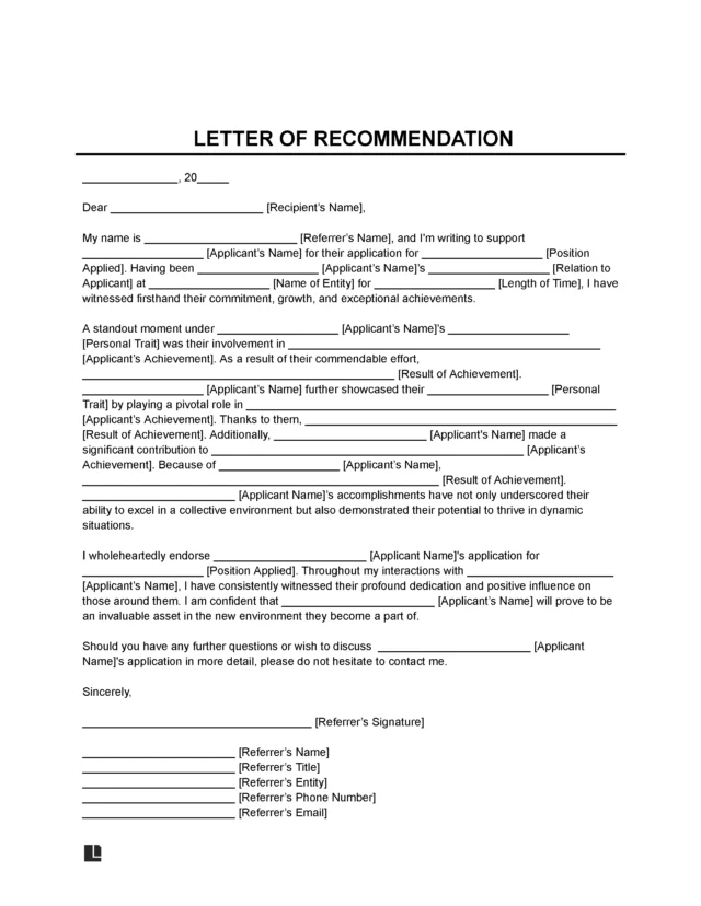 Generic Letter of Recommendation Template