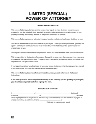 limited power of attorney form