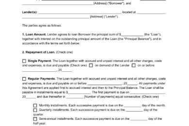 Sample of a loan agreement for businesses or personal-use