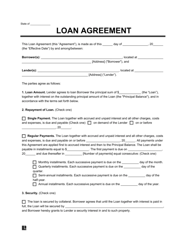Sample of a loan agreement for businesses or personal-use