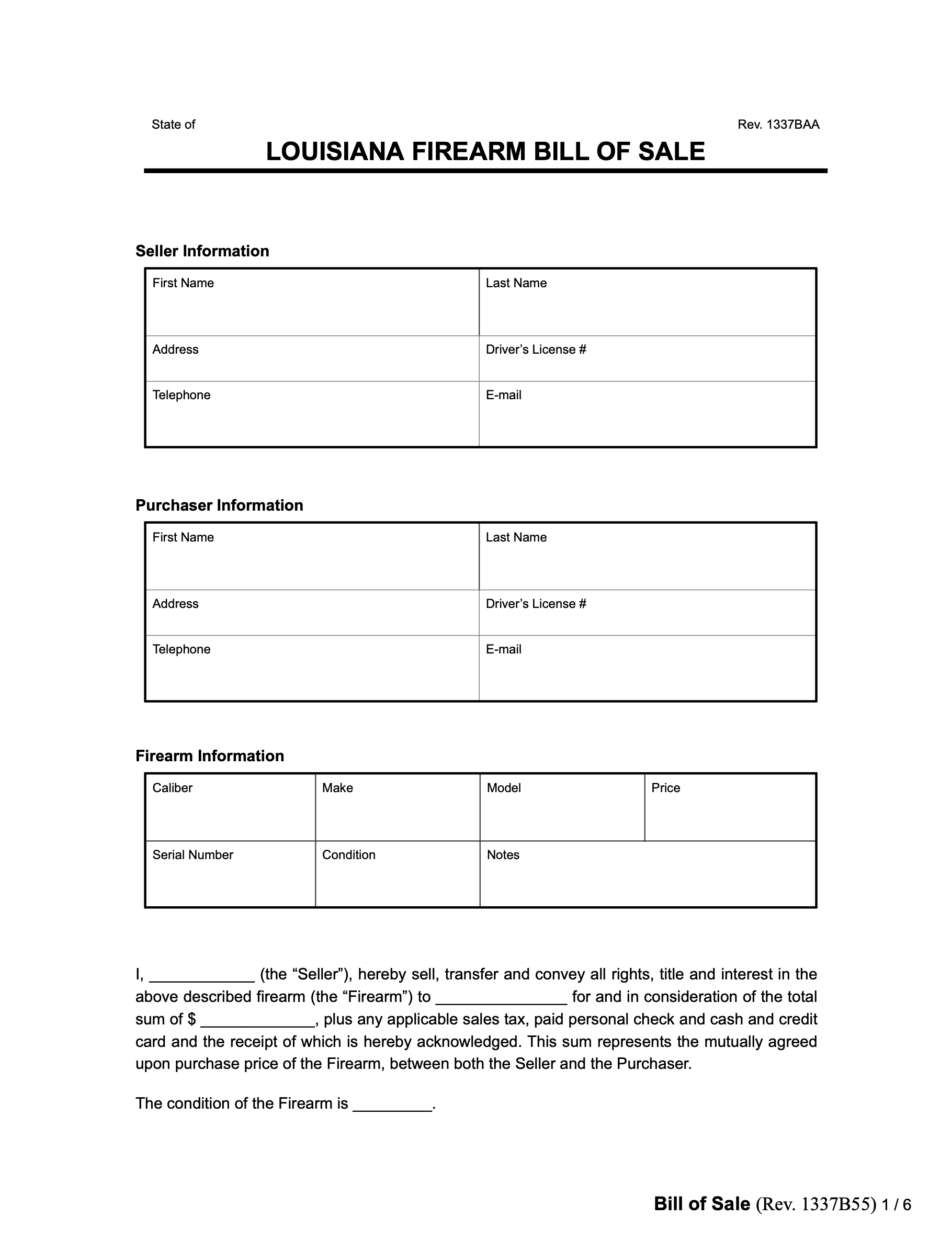 louisiana firearm bill of sale