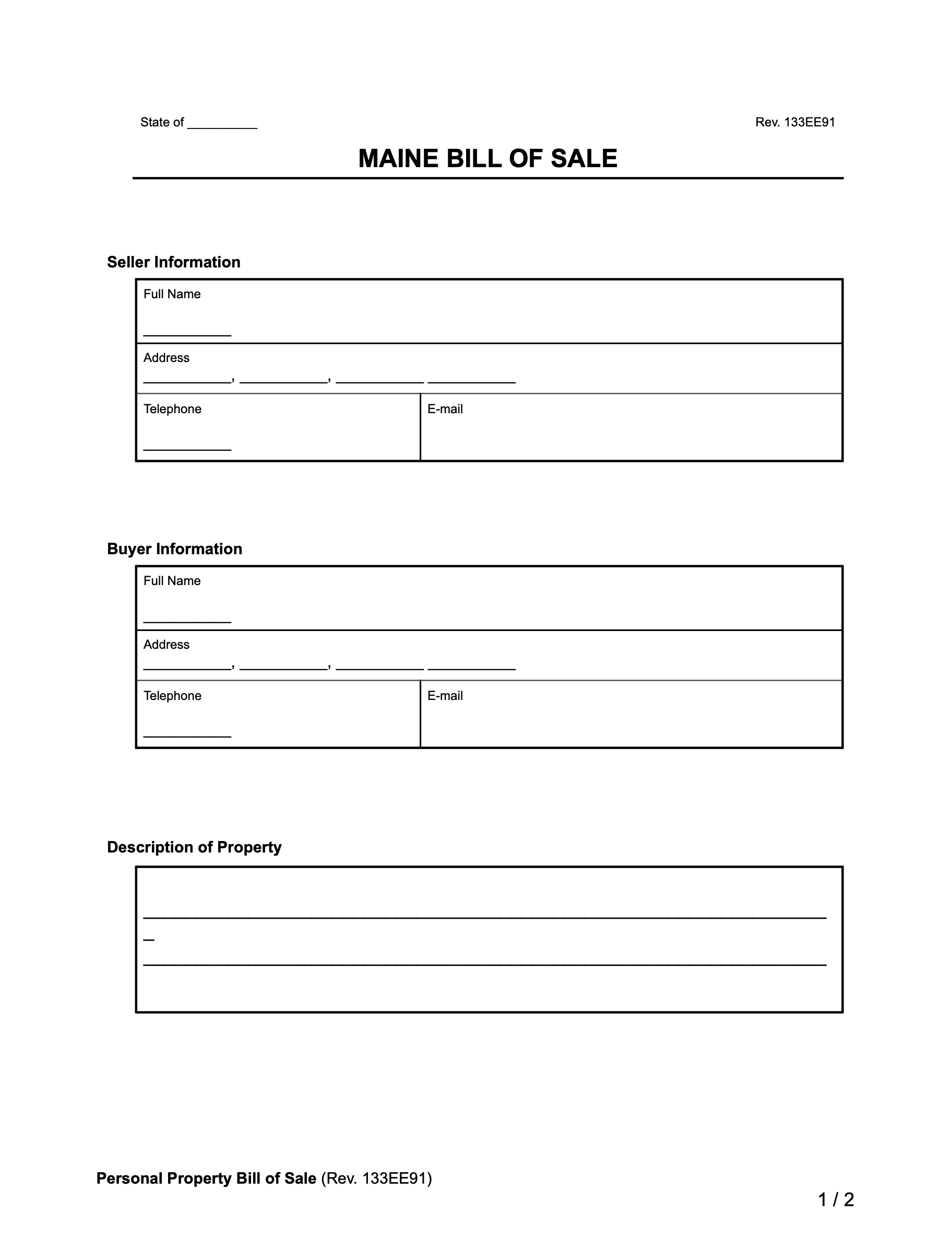 maine bill of sale