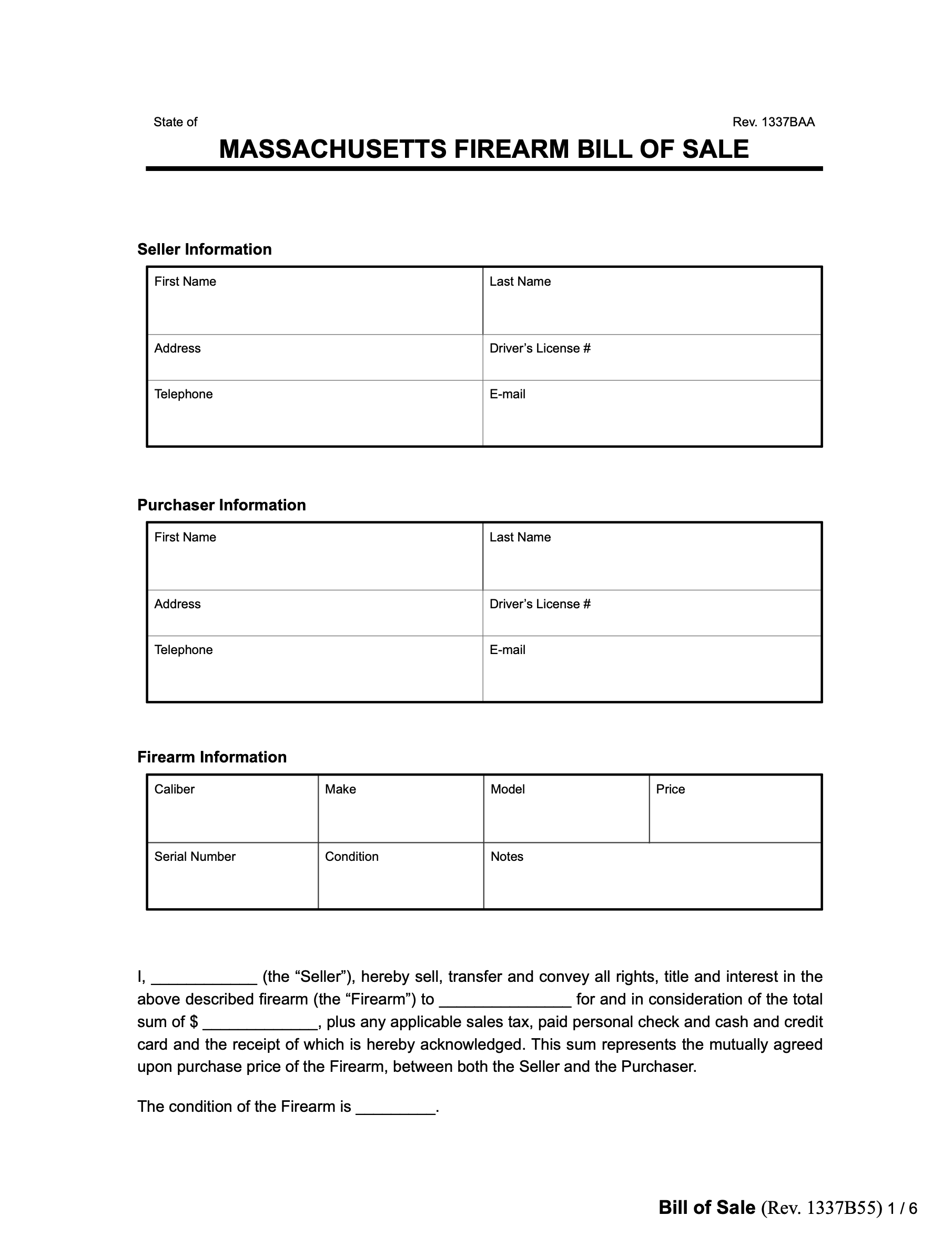 massachusetts firearm bill of sale