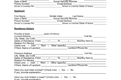 Massachusetts Rental Application Form