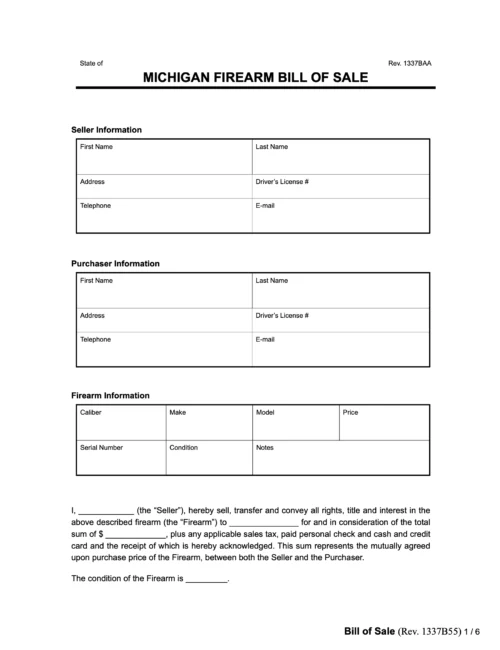 michigan firearm bill of sale