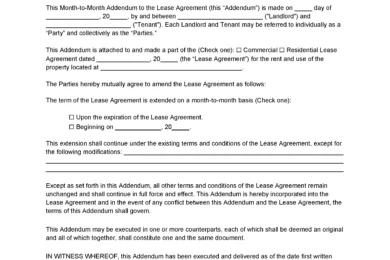 Month-To-Month Lease Agreement Addendum Template