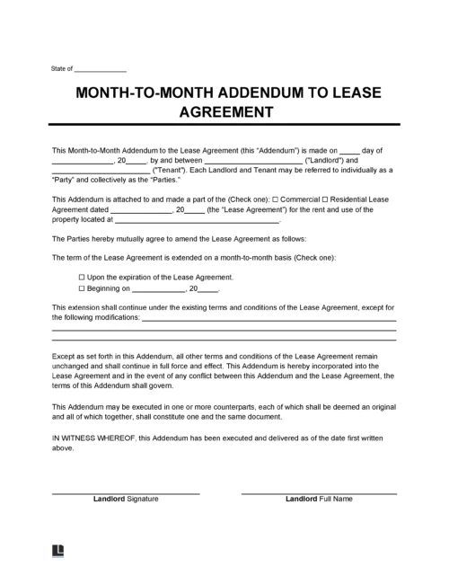 Month-To-Month Lease Agreement Addendum Template
