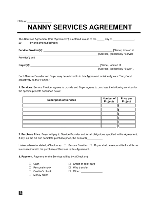 Nanny Service Agreement Template