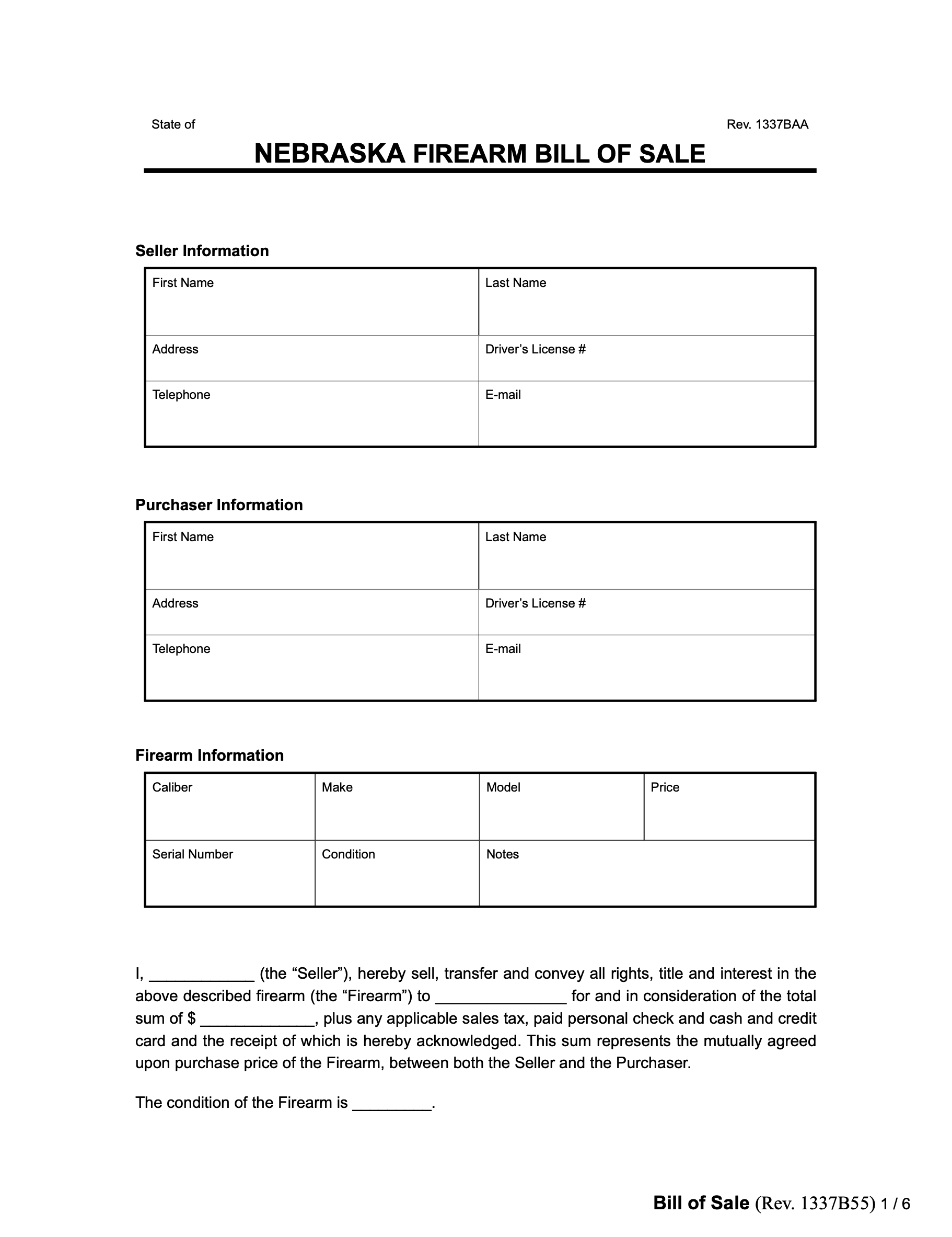 nebraska firearm bill of sale