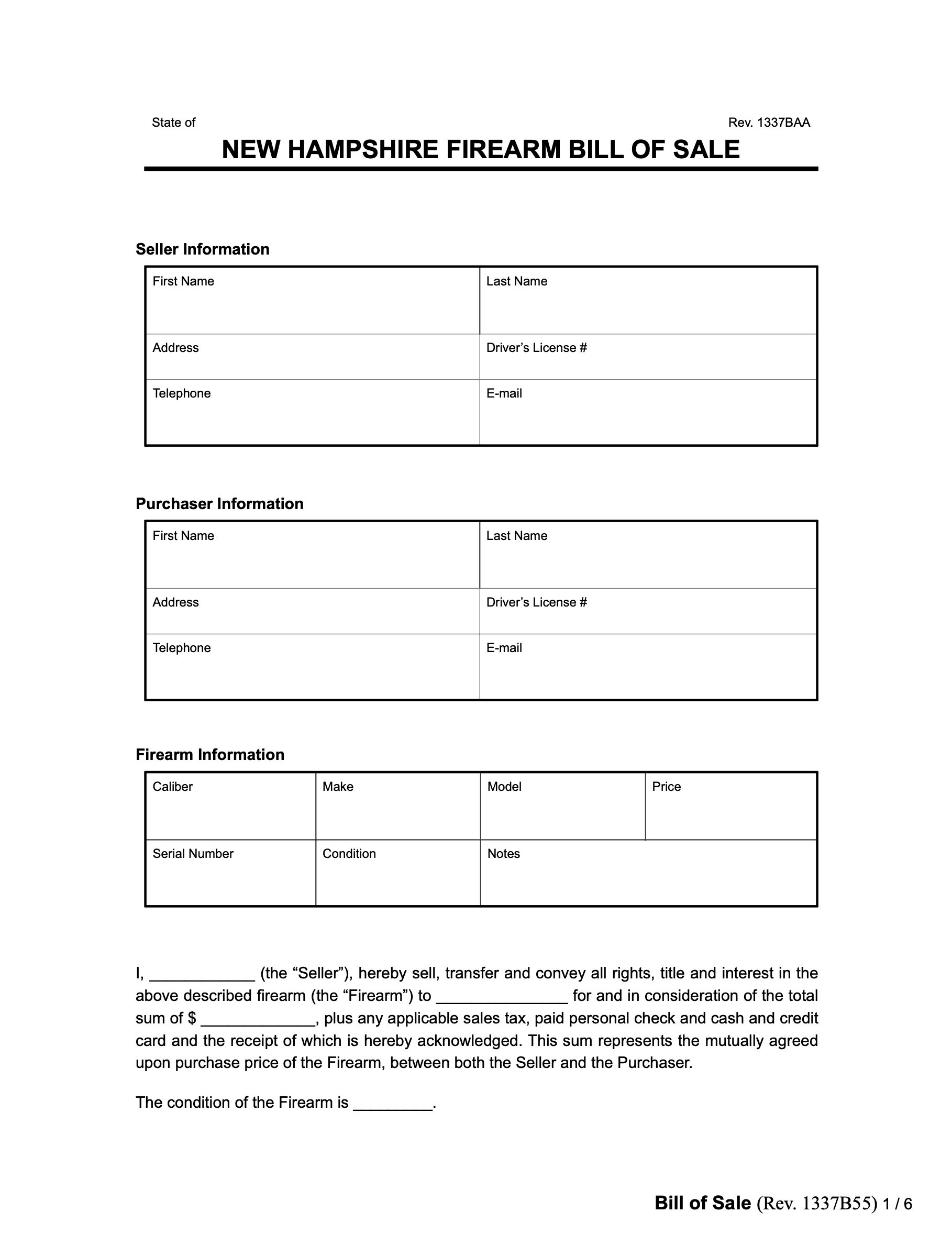 new hampshire firearm bill of sale