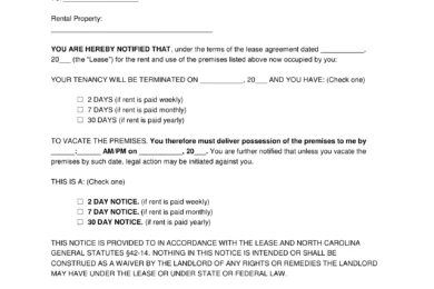 North Carolina Lease Termination letter