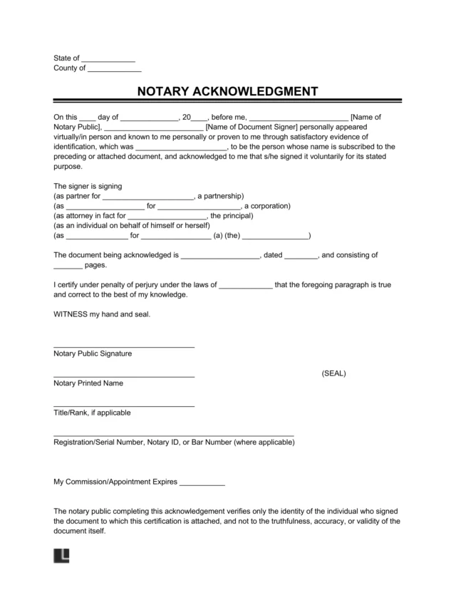 Sample of a notary acknowledgment template