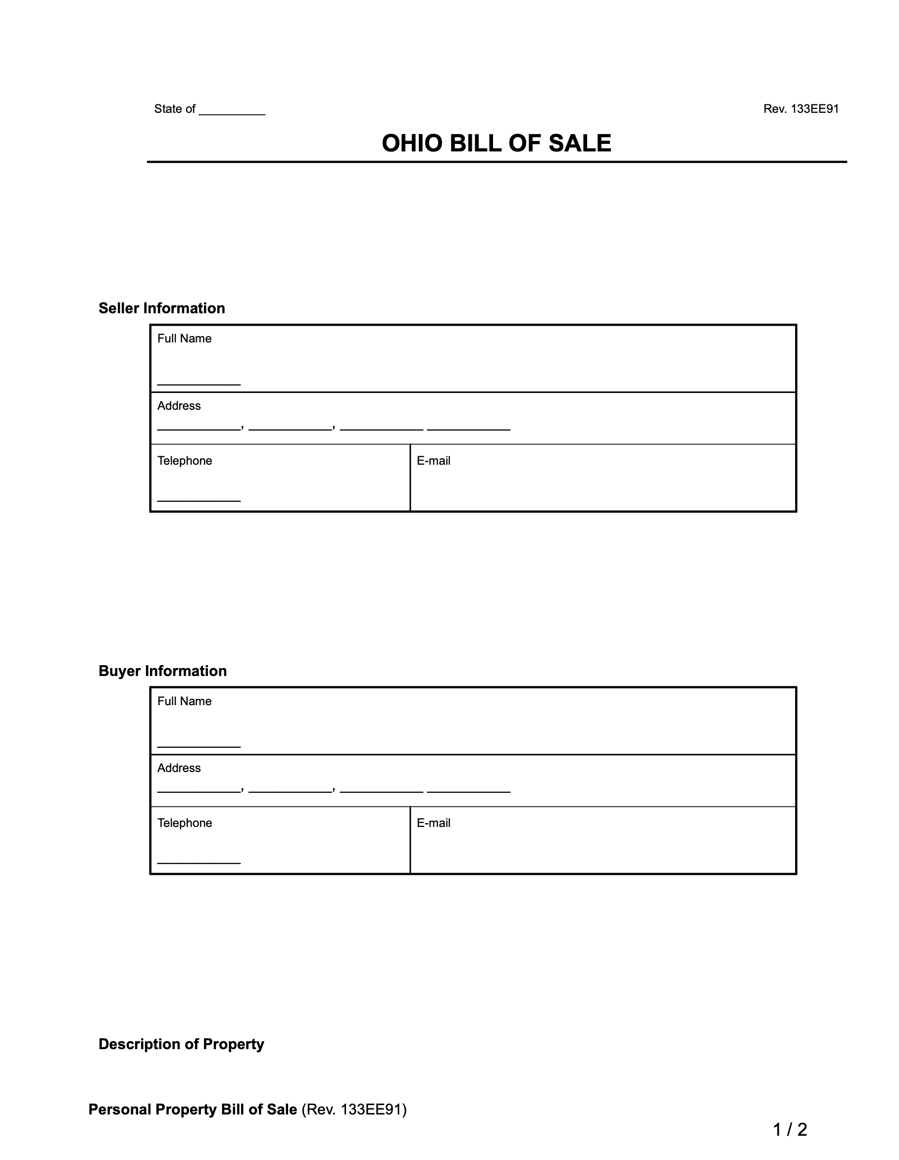 Ohio Bill of Sale Form