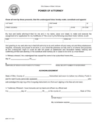 Ohio Motor Vehicle Power of Attorney (Form BMV 3771)