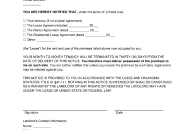 Oklahoma 30-day Lease Termination Letter