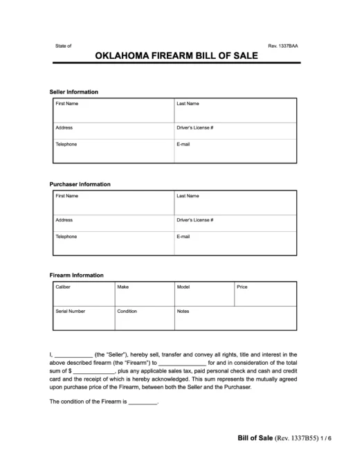 oklahoma firearm bill of sale form