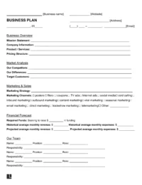 one page business plan