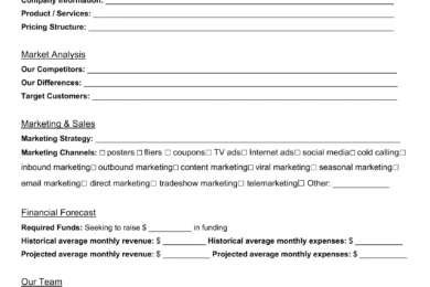 one page business plan