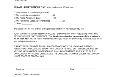Oregon 30-day Eviction Notice