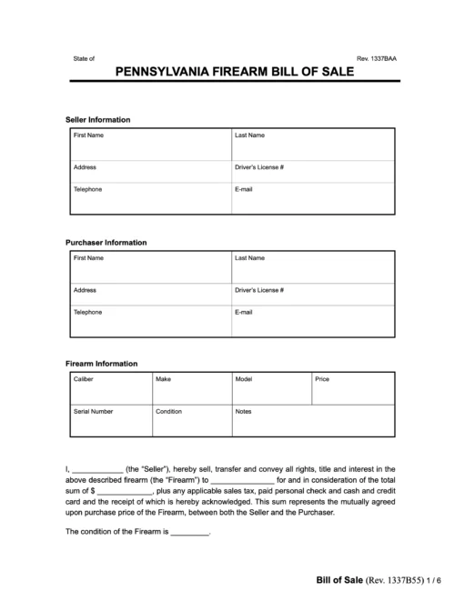 Pennsylvania firearm bill of sale form