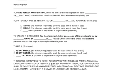 Pennsylvania Lease Termination Letters