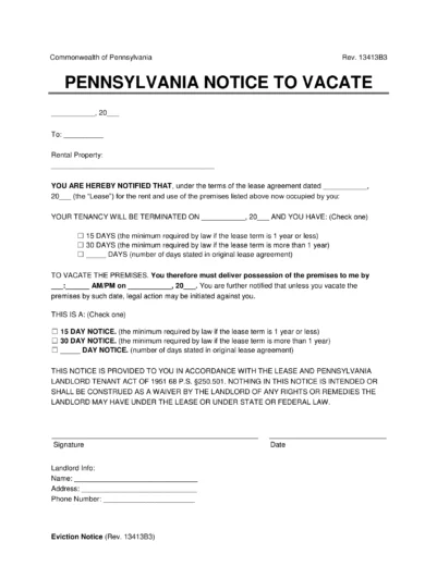 Pennsylvania Lease Termination Letters