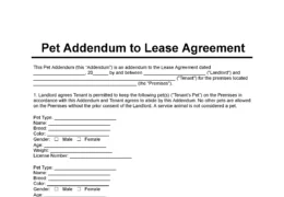 pet addendum to lease agreement template