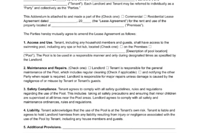 Pool & Spa Lease Agreement Addendum