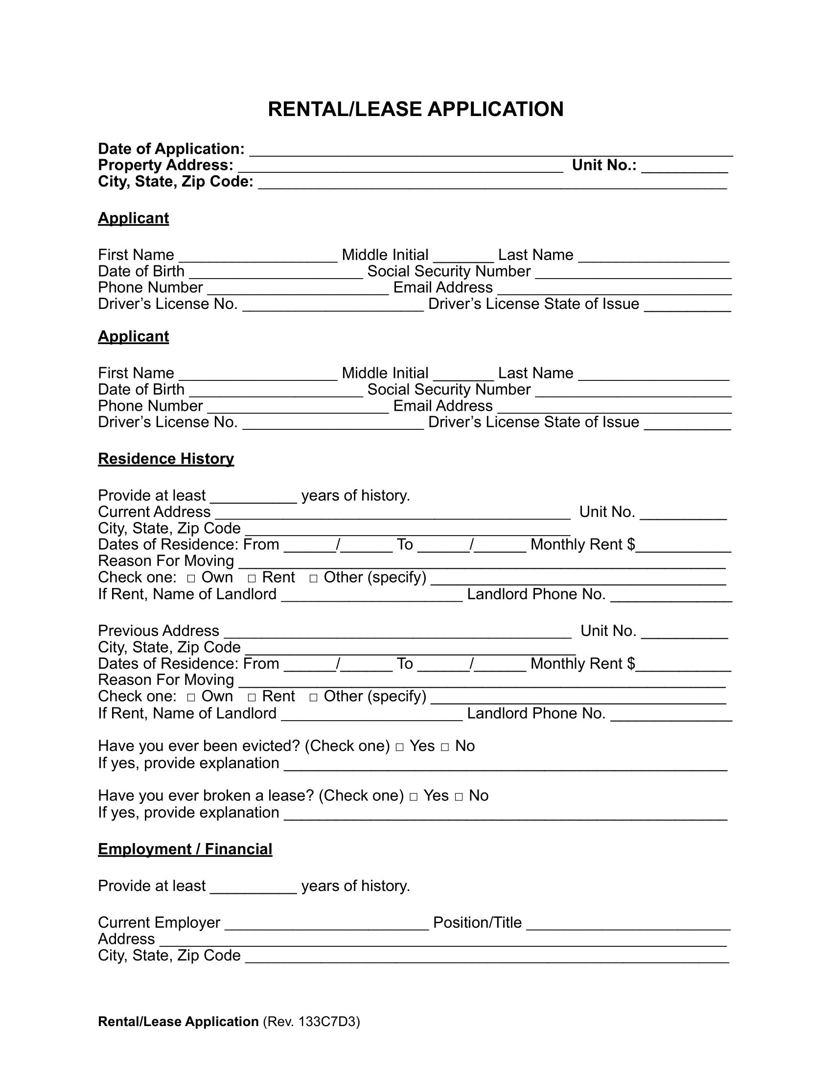 rental lease application form