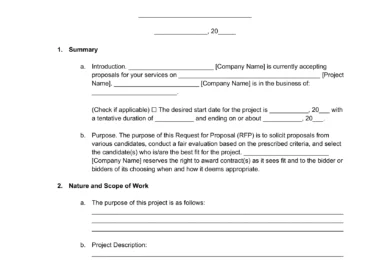 Sample of a Request for Proposal (RFP) document for businesses to choose the right vendor