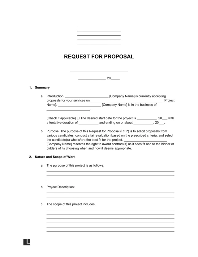 Sample of a Request for Proposal (RFP) document for businesses to choose the right vendor