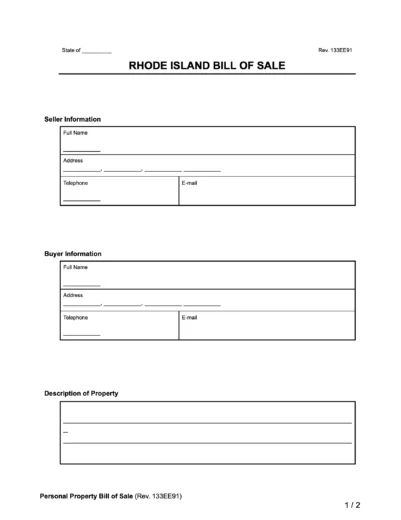Rhode Island Bill of Sale Form