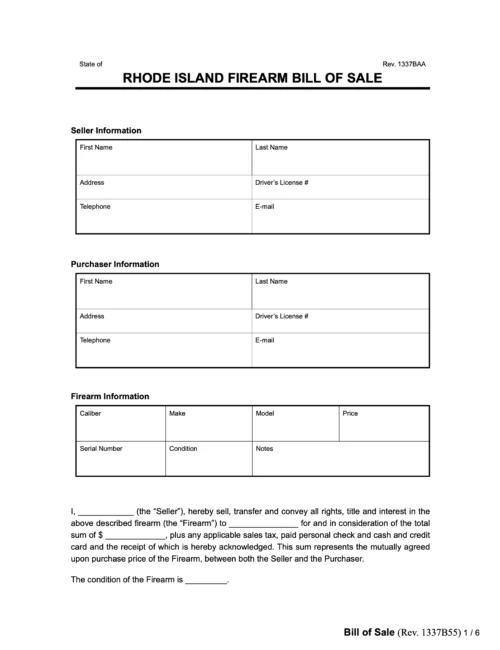 rhode island firearm bill of sale