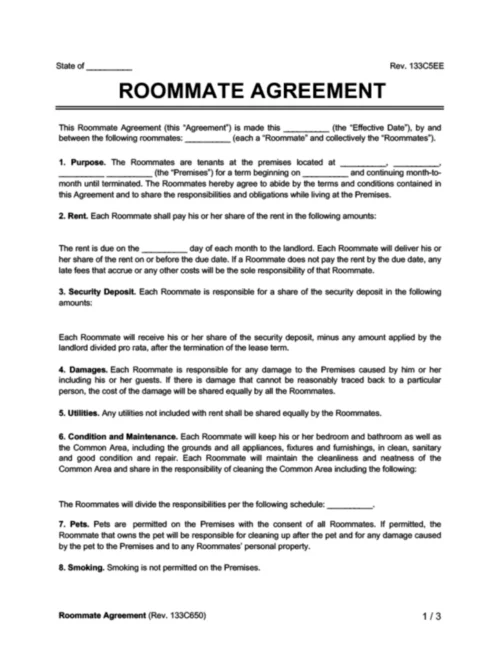 roommate agreement sample