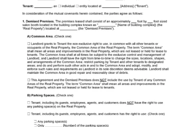 Booth (Salon) Rental Lease Agreement