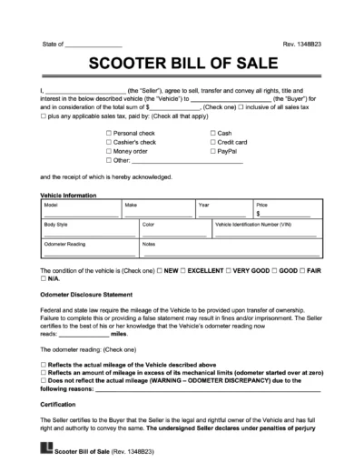 scooter bill of sale template