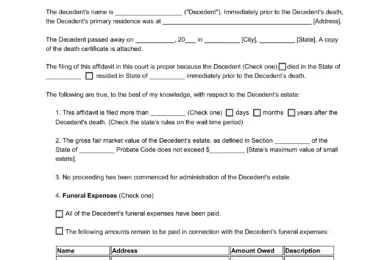 Sample of a Small Estate Affidavit Form