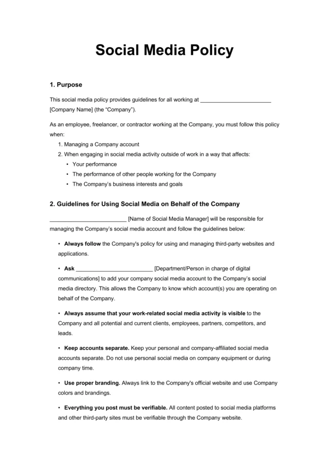 social media policy template