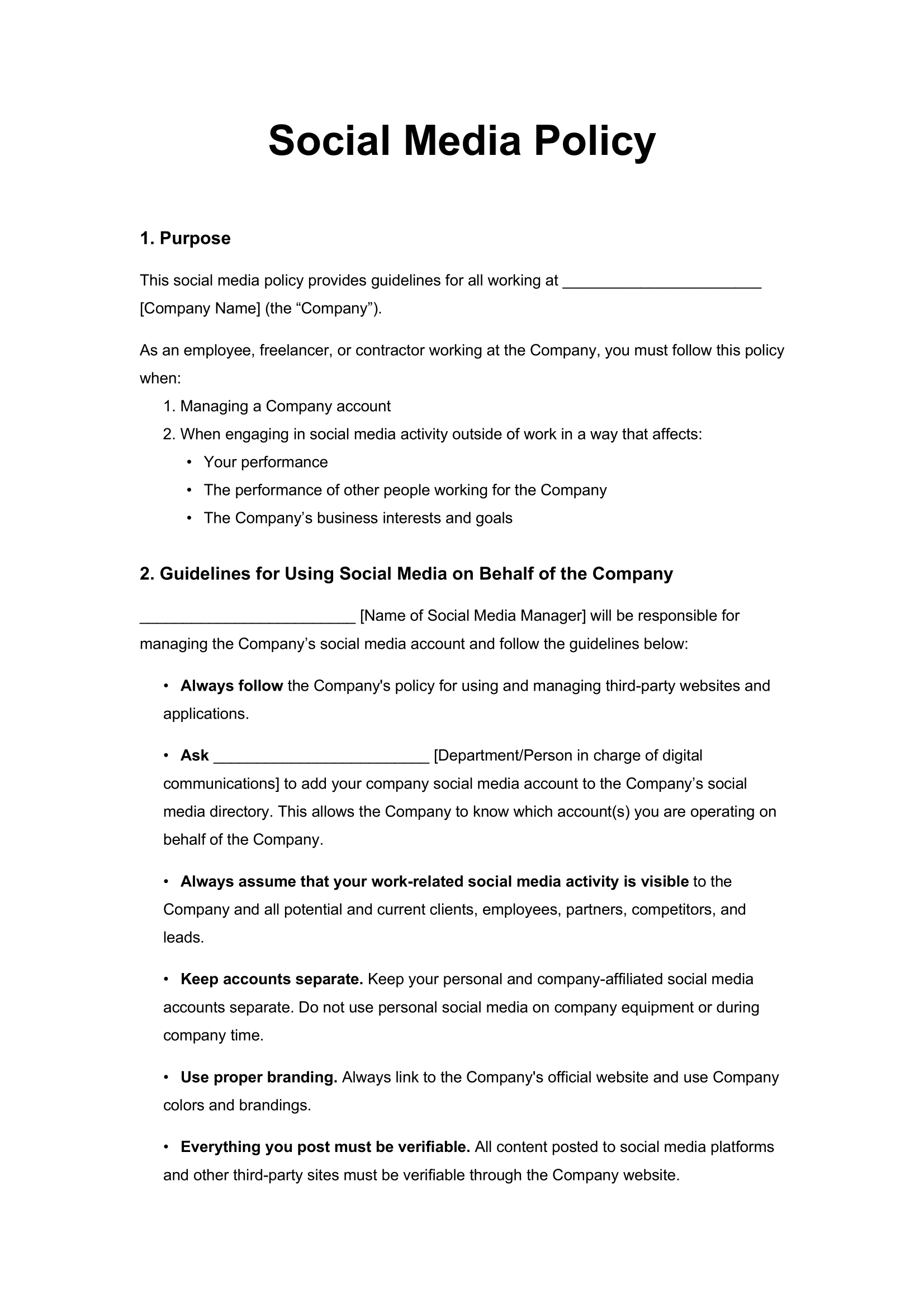 social media policy template