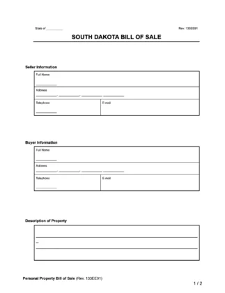 South Dakota Bill of Sale Form