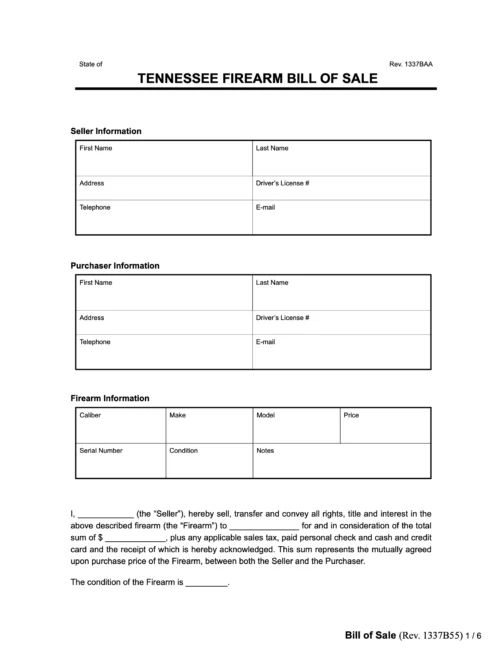 Tennessee firearm bill of sale form