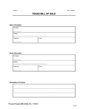 texas bill of sale form