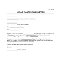 Unpaid Wages Demand Letter Template