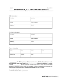 Washington DC firearm bill of sale form