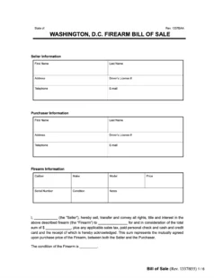 Washington DC firearm bill of sale form