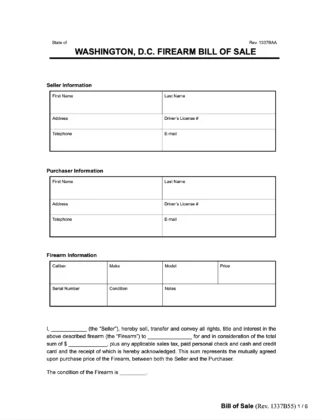 Washington DC firearm bill of sale form