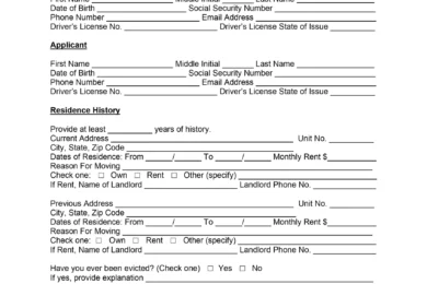 Washington, D.C. Rental Application Form