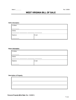 West Virginia Bill of Sale Form