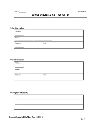 West Virginia Bill of Sale Form